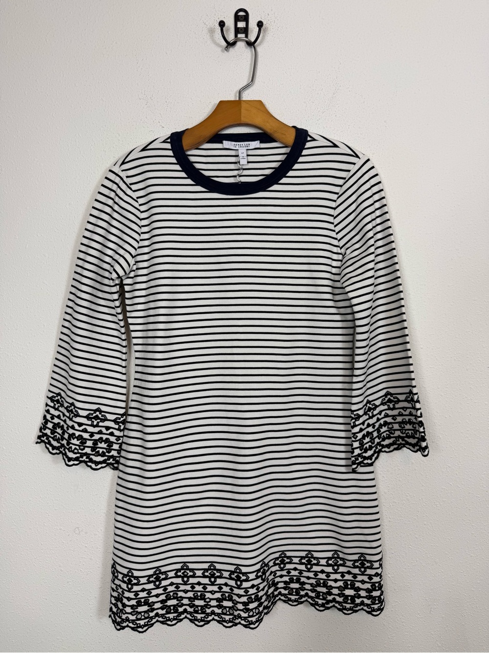 Derek Lam 10 Crosby Striped Mini Dress Scalloped Eyelet Embroidered Sz Small